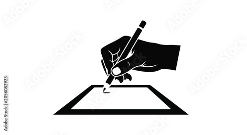 hand writing on paper with pen black and white icon
