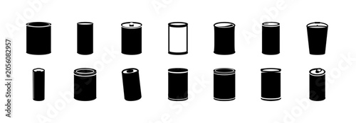 Принти на полотні Flat pack soda cans and beer bottles collection - Simple flat design vector set of soda cans and beer bottles in black and silver colors, arranged in a clean, organized layout