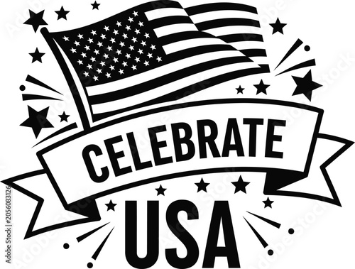 Celebrate usa american flag ribbon badge illustration