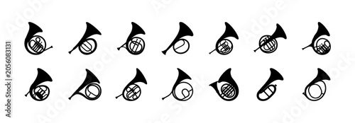 Tableau sur toile Set of musical brass instruments icons - Minimalist flat design icons showing a collection of brass instruments like trumpet, trombone, tuba, and French horn in a clean style
