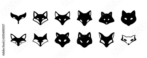 Photos Black silhouette cat faces in profile and frontal views - Minimalist black silhouette vector icons of cats in various profile and front-facing poses, ideal for modern designs and branding
