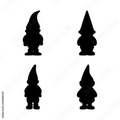 Fotografija Four gnome characters in black silhouette style - Black silhouette vector illustration of four gnome figures with pointy hats and beards, arranged in a square pattern