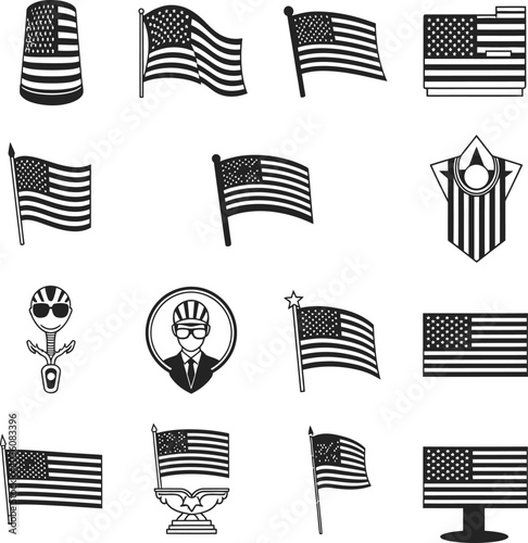 Us independence day patriotic icons vector set
