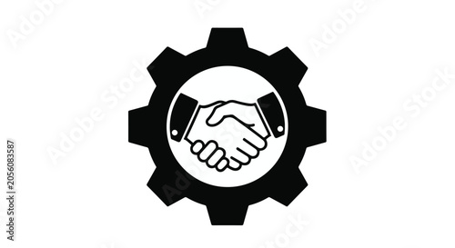 Partnership agreement handshake in gear icon