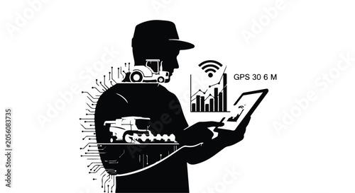 man using tablet with gps and drone technology