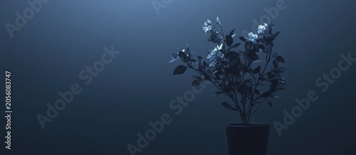 Nighttime potted roses, dark blue backdrop, website banner