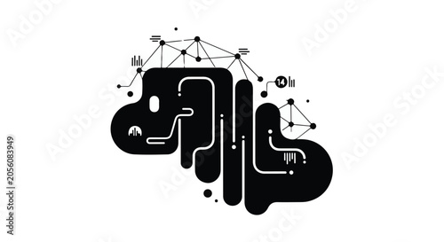 Black and white illustration of AI neural network concept