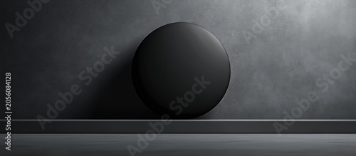 Dark Room, Black Circle Mockup on Shelf, Concrete Wall