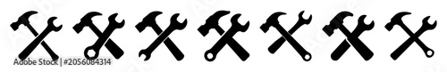 Foto Set of colorful hammer icons in various styles - A collection of eight stylized hammer icons in different orientations and designs, perfect for graphics and web projects