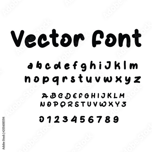 Cute handwritten vector font set with alphabet letters and numbers
