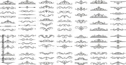 Tableau sur toile Vintage calligraphic dividers vector elements set with ornate text borders, flou