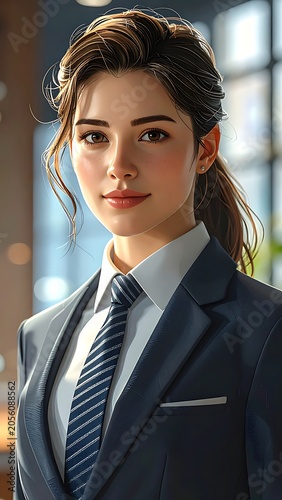 A woman in business attire poses in an office