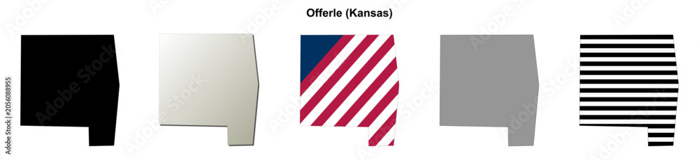 Fototapeta premium Offerle (Kansas) blank outline map set