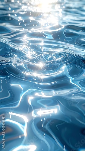 Calming blue water surface with sunlight reflections