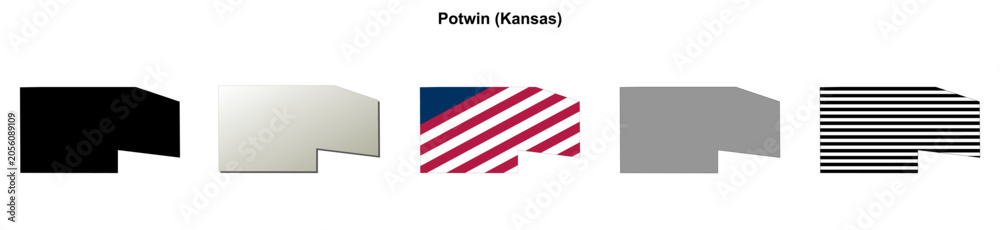 Fototapeta premium Potwin (Kansas) blank outline map set