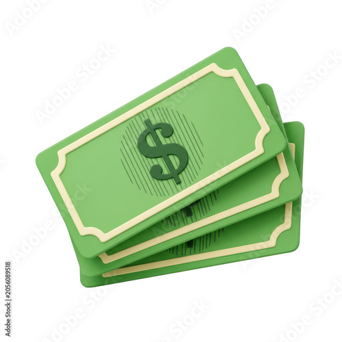 Three stylized green dollar bills isolated on a transparent background