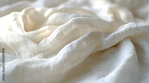 Soft white linen textile background with natural shadows
