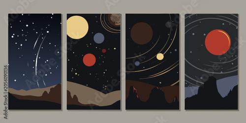 Vászonkép Space Exploration Posters A Set Of Four Vector Illustration