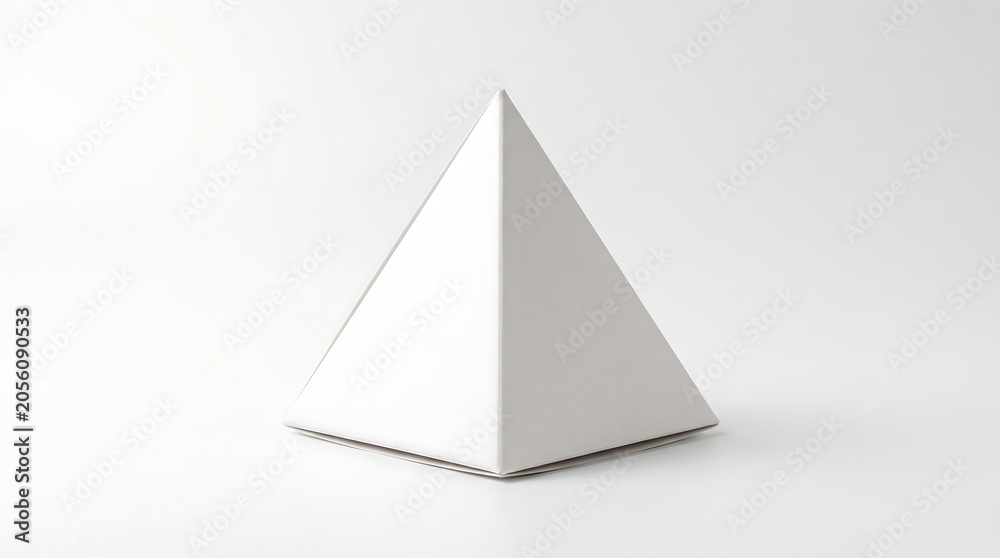 Fototapeta premium Minimalist white geometric pyramid shape on plain light gray background 3D render