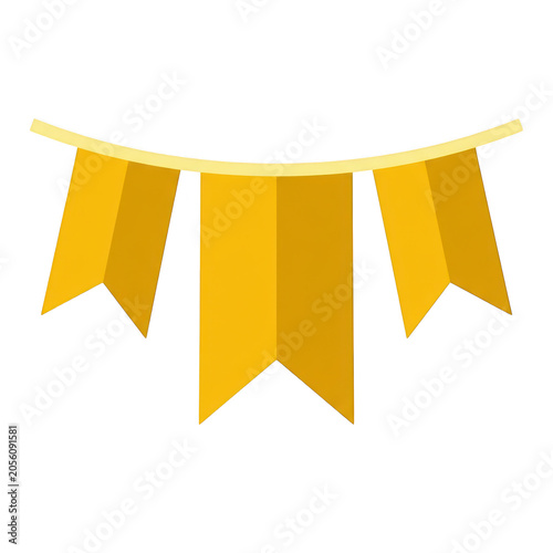 Yellow party bunting flags isolated on a clean transparent background