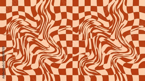 Terracotta Rust and Peach Wavy Checkerboard Pattern