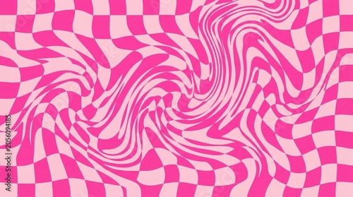 Retro Groovy Wavy Pink Checkerboard Pattern Background