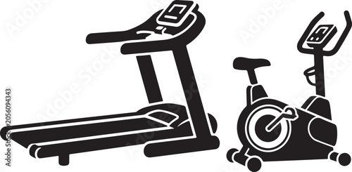 Fotografía Black silhouette icons of a treadmill and a stationary exercise bike for fitness
