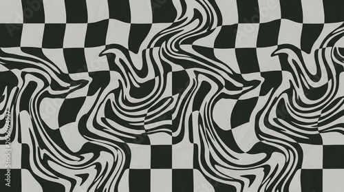 Modern Monochrome Charcoal and Grey Wavy Checkerboard
