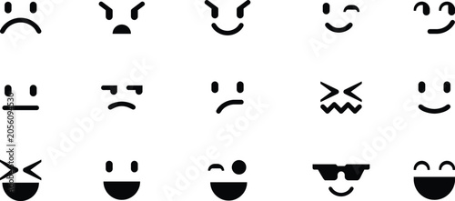Obraz na plátně Seamless emoji face icon pattern with expressive minimal line emotions, modern black and white background for apps, messaging and surface design