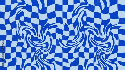 Cool Blue Trippy Wavy Checkerboard Pattern