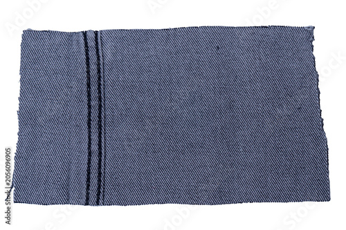 Isolated denim scraps of fabric with copyspace on white background	