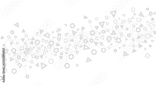 Abstract geometric network connections, digital data flow, white background