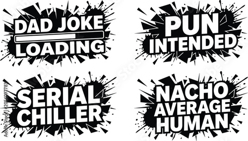 Fotografie Humorous pun quotes with black ink splatter and geometric shards backgrounds and