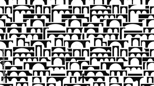Schilderij op canvas Seamless pattern of stylized architectural arches and bridge shapes in black and