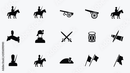 Photos Napoleonic era military silhouettes with cavalry officers cannons uniforms and battle flags