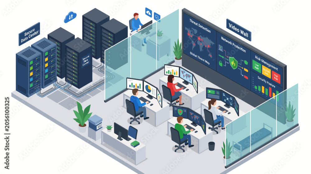 Fototapeta premium Industrial IoT monitoring system with smart factory dashboard and digital automation workspace illustration
