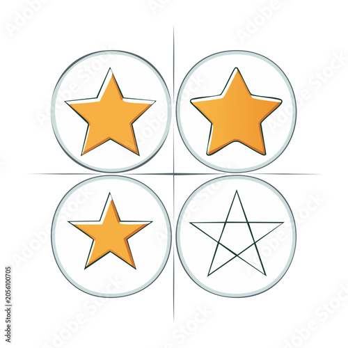 Four flat design star icons on transparent background