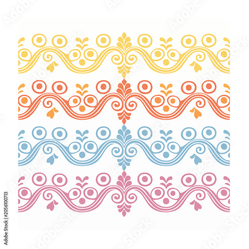 Gold red blue pink floral pattern border vector