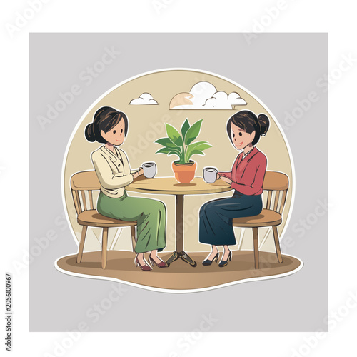 Two women gardening indoors with potted plant