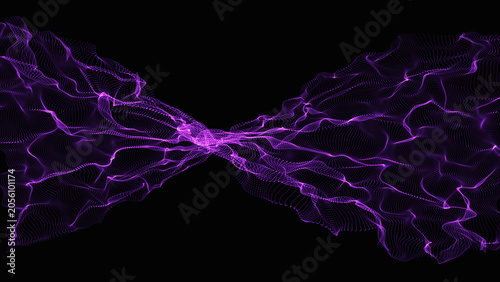 Abstract purple energy connection flow lines on black background with abstract connection technology communication background