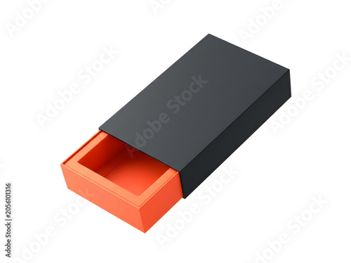 Empty Black and Orange Sliding Drawer Box Packaging Mockup