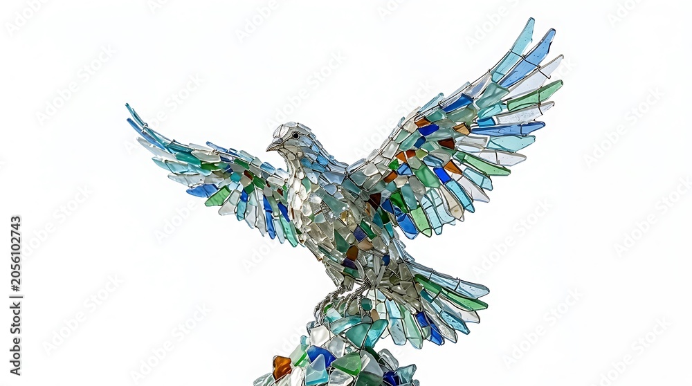 Fototapeta premium Artistic Stained Glass Bird Sculpture in Flight