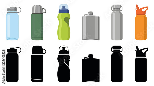 Schilderij op canvas Vector collection featuring different travel bottle designs, reusable water bott