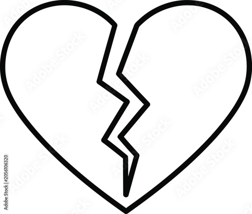 Broken heart line drawing black and white icon