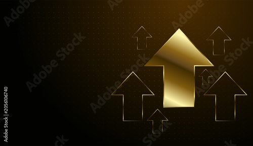 Obraz na płótnie Modern golden upward arrow graphic surrounded by smaller directional arrows on g