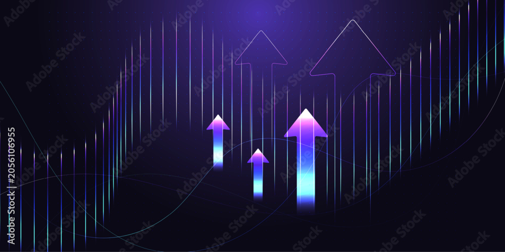 Naklejka premium Modern upward trending arrows illustration with glowing gradient effects on transparent background for business presentations