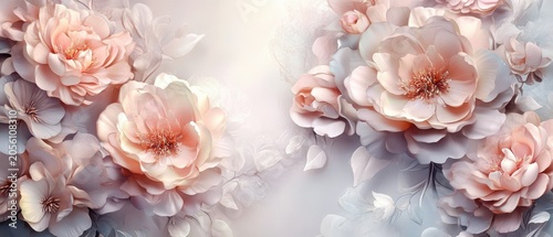 Soft Pink Peony Flowers Arranged in Seamless Watercolor Texture Background blossoms petals