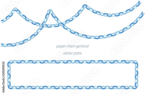 Baby Blue Paper Chain Garland and Frame Set, Cute Decorative Border Elements｜ベビーブルーの輪つなぎガーランドとフレームセット