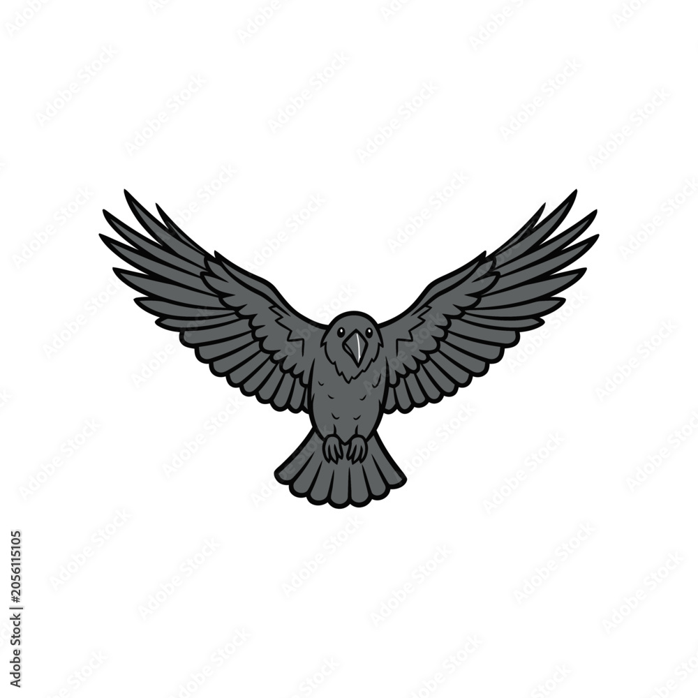Obraz premium Stylized Black Crow Flying with Wings Spread