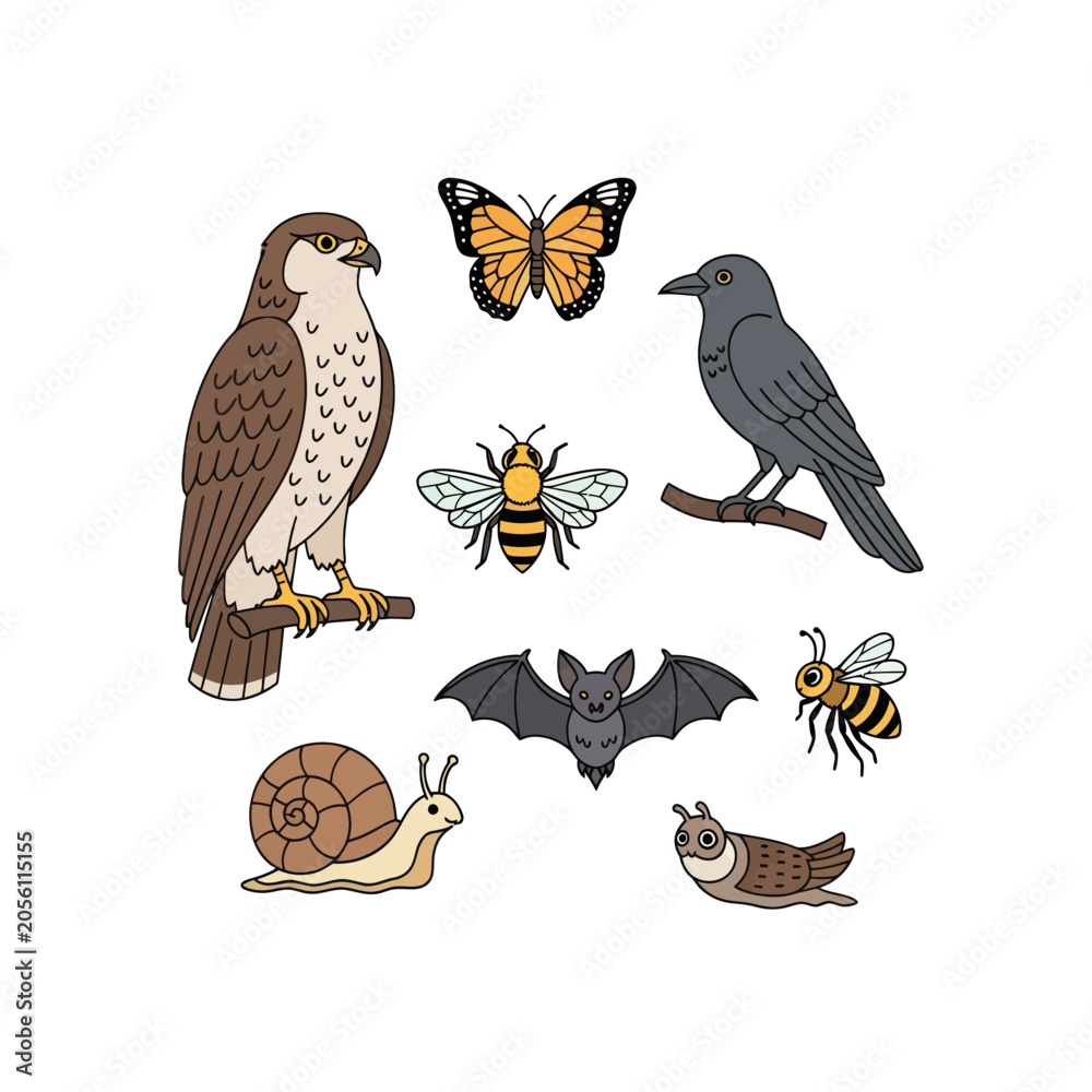 Obraz premium Cartoon Animal and Insect Illustration Set